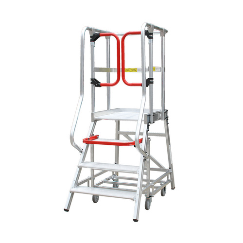 Monstar Pro 4 Steps Aluminium Rolling Platform - Order Picker Ladder - 200kg Rated