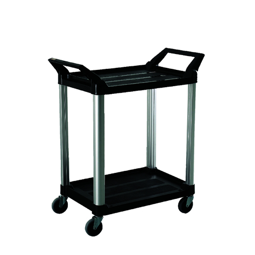 130KG Rated 2 Shelf Hospitality Cart - Commercial Trolley  - Black