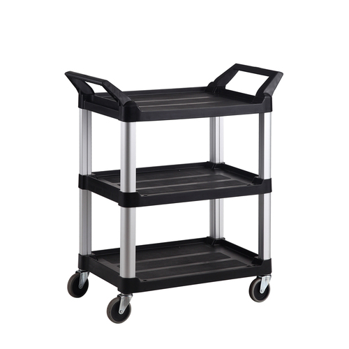 90KG Rated 3 Shelf Hospitality Cart - Commercial Trolley - Black